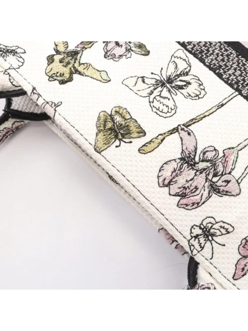 Dior Tote Bag Book White Black Multi Canvas Butterfly & Iris